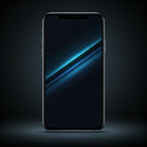 AI-generated stock image of a smartphone with a dark screen showing blue light streaks
